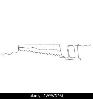 Durchgehende Linienzeichnung einer Handsäge. Plattensäge zum Schneiden von Holzstäben einfacher flacher handgezeichneter Stil Vektor für Werkzeug in der Technik und Konstruktion Stock Vektor