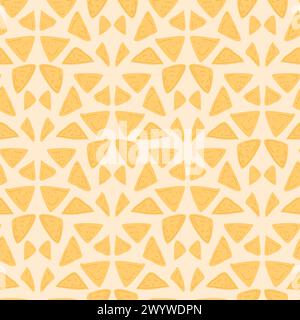 Nahtloses Nachos-Muster. Mexikanische Küche wiederholt Hintergrund. Tortilla Chips endlose Abdeckung. Vektor flache handgezeichnete Illustration. Stock Vektor