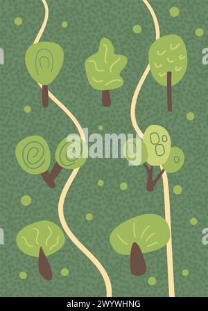 Sommer Waldlandschaft Natur Hintergrund. Abstrakte Bannervorlage mit Bäumen. Karte mit Naturdekoration. Vektorstrukturierte flache Illustration Stock Vektor