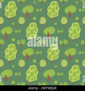 Nahtloses Muster der Waldlandschaft im Sommer. Bäume und Büsche endloser Hintergrund. Parkwiederholung der Abdeckung. Natur Umwelt Schleifenschmuck. Vektor flache Hand d Stock Vektor