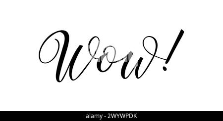 Wow – handgeschriebener Text im kalligraphischen Stil auf weißem Hintergrund. Vektorabbildung Stock Vektor