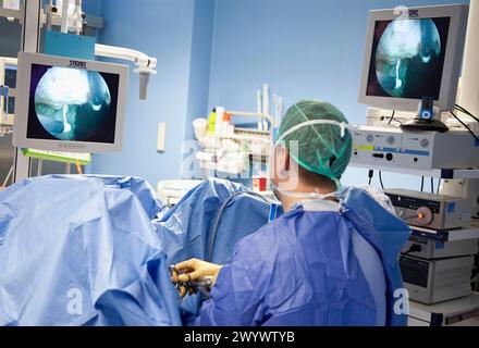 Prostatachirurgie, bipolare TURP (transurethrale Resektion der Prostata), Urologie. Krankenhaus Policlinica Gipuzkoa, San Sebastian, Donostia, Euskadi, Spanien. Stockfoto