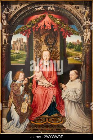 "Vierge à l'Enfant avec un ange et un donateur", 1499-1509, Flandre, Ecole de (Ecole flamande), d'après Hans Memling, Petit Palais Musée des Beaux Arts de la Ville de Paris, Frankreich, Europa. Stockfoto