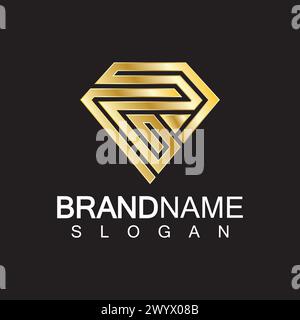 Ein rautenförmiger schwarzer Hintergrund mit dem Buchstaben R. Stock Vektor