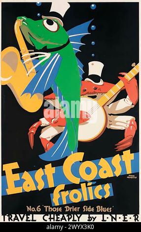 East Coast Frolics animierte LNER Vintage Poster Design von Frank Newbould um die 1930er Jahre, No.6 Blues von Carb und Fish Stockfoto