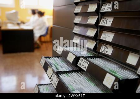 Probenaufzeichnung, pathologische Anatomie. Hospital de Zumarraga, Gipuzkoa, Euskadi, Spanien. Stockfoto