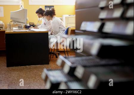 Probenaufzeichnung, pathologische Anatomie. Hospital de Zumarraga, Gipuzkoa, Euskadi, Spanien. Stockfoto