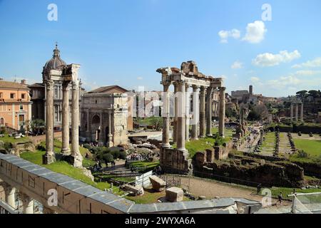 Tempel von Castor und Pollux, Tempel des Saturn, Bogen von Septimius Severus Stockfoto