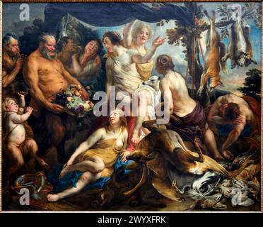 "Die Göttin Diana ruht nach der Jagd", 1640-1650, Jacob Jordaens, Musée du Louvre, Paris, Frankreich, Europa. Stockfoto