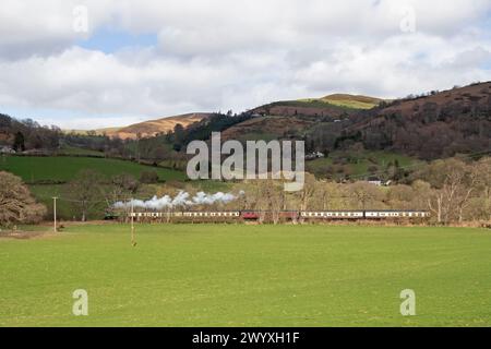 Dampfzug Llangollen Railway bei Glyndyfrdwy, Wales, Großbritannien Stockfoto