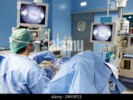 Prostatachirurgie, bipolare TURP (transurethrale Resektion der Prostata), Urologie. Krankenhaus Policlinica Gipuzkoa, San Sebastian, Donostia, Euskadi, Spanien. Stockfoto