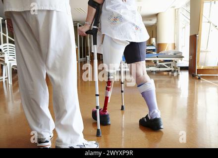 Rehabilitation nach Beinamputation. Krankenhaus Universitario de Gran Canaria Arzt Negrin, Las Palmas de Gran Canaria. Kanarische Inseln, Spanien. Stockfoto