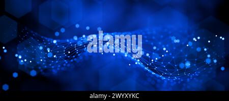 Abstrakte Konzepte von Cybersicherheits- und digitalen Datenschutztechnologien. Hintergrund von Polygonen, Punkten und Linien. Das Konzept der künstlichen Intelligenz. Stockfoto