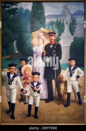 Die Kaiserfamilie im Sanssouci Park, Willian Pappe, 1891, Deutsches Historisches Museum, Berlin, Deutschland. Stockfoto