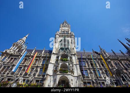 Neues Rathaus am Marienplatz, München Stockfoto