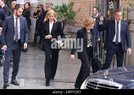 Madrid, Spanien. April 2024. Cristina de Borbón verlässt die Messe für Fernando Gómez-Acebo am 8. April 2024 in Madrid, Spanien. (Foto: Oscar Gonzalez/SIPA USA) Credit: SIPA USA/Alamy Live News Stockfoto