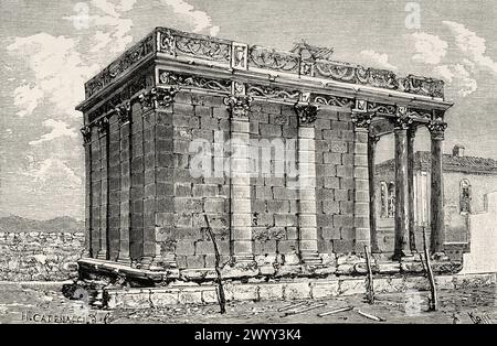 Römischer Tempel von Minerva, Tebessa. Provinz Oran, Algerien. Afrika. Zeichnung von H. Catenacci. Tébessa und seine Denkmäler von Antoine Héron de Villefosse (1845 - 1919) Le Tour du Monde 1880 Stockfoto