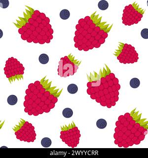 Nahtloses Muster aus Reifen Beeren. Himbeeren und Heidelbeeren. Weißer Hintergrund. Stock Vektor