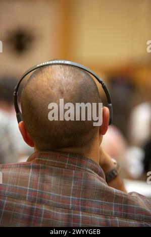 Konferenz, Simultandolmetscher. Bioterra, Messe für ökologische Produkte, ökologisches Management und Umwelt, FICOBA, Internationale Messe der Baskenküste. Irun, Gipuzkoa, Baskenland, Spanien. Stockfoto