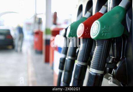 Hypermarkt, Tankstelle. Stockfoto