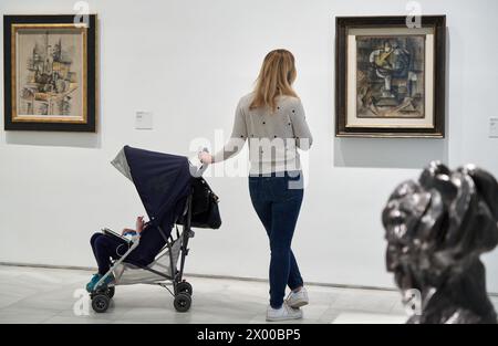 Besucher, auf der rechten Obstschale, 1910, Pablo Picasso (1881-1973) und links Flasche und Früchte, 1911, Georges Braque (1882-1963), Reina Sofia Museum, Madrid, Spanien. Stockfoto