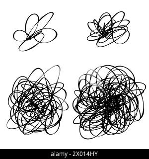 Das Chaos winkte hinter den Kulissen. Chaotische Muster auf weiß. Verwickelte Texturen mit Linien. Handgezeichnete Dinamuskränze. Wellige, verworrene Kritzeleien. Hintergründe mit WAV Stock Vektor