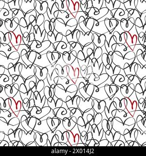 Doodle Herzmuster auf weißem Hintergrund, Vektorgrafiken der Liebe für Textil- und Papierdruck. Cartoon-Illustration eines niedlichen Herzens. Stock Vektor