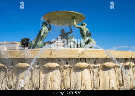 Valletta, Malta, 03. April 2024. Der Brunnen der Tritons im historischen Zentrum der Stadt Stockfoto