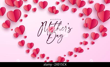 Happy Mother's Day Banner Design mit fliegendem Herz und Typografie-Schriftzug auf dunklem Hintergrund. Vektor Mutter Feier Illustration mit Symbol von Stock Vektor