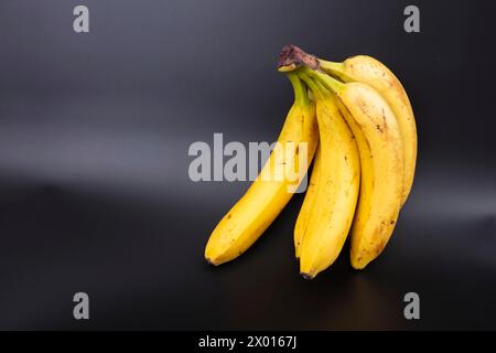 Bananenzweig mit braunen Flecken auf grauem Hintergrund. Stockfoto