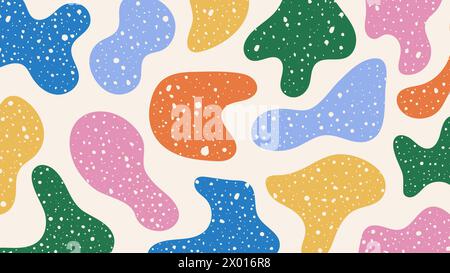 Funky abstrakter Hintergrund mit bunten handgezeichneten bunten Klumpen, organischen Formen und Punkten. Kindliches Muster im Doodle-Stil. Trendig minimalistisch Stock Vektor