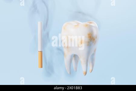 Menschliche Zähne und Rauchen, Mundhygiene, 3D-Rendering. 3D-Abbildung. Stockfoto