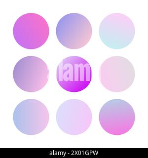 Runden Sie Verlaufskugeln. Set aus neun trendigen Farbverläufen. Vektorabbildung Stock Vektor