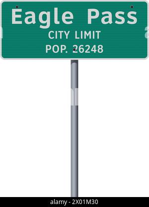 Vektor-Illustration des grünen Straßenschilds am Eagle Pass (Texas) City Limit auf Metallpfosten Stock Vektor