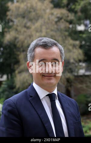 Paris, Frankreich. April 2024. © PHOTOPQR/LE PARISIEN/Delphine Goldsztejn ; Paris ; 08/04/2024 ; Gérald Darmanin Ministre de l'Intérieur et des Outre-mer Ministère de l'Intérieur, 1 PL. Beauvau, 75008 Paris Le 08/04/2024 Foto: Delphine Goldsztejn Paris, Frankreich, 8. april 2024 französischer Innenminister Gerarld Darmnin Credit: MAXPPP/Alamy Live News Stockfoto