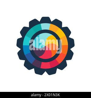 Buntes Gear-Logo-Symbol auf weißem Hintergrund. Stock Vektor