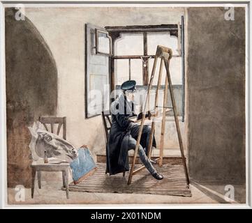 "Le Peintre Johann Adam Klein devant Son chevalet", 1818, Johann Christoph Erhard, Ausstellung L'Allemagne romantique, Dessins des musées de Weimar, PE Stockfoto