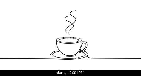 Durchgehende Linienzeichnung einer Tasse Kaffee. Vektorabbildung. Stock Vektor