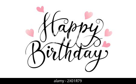 Alles Gute Zum Geburtstag. Schöne Grußkarte, gekratzter schwarzer Text. Handgezeichnetes Einladungsmuster Stock Vektor