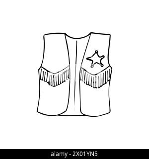 Handgezeichnete Cowboykostüme. Erwachsene Unisex Cowboy oder Sheriff Weste. Isolierte Abbildung. Stock Vektor
