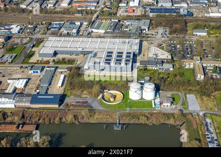 Luftansicht, Probat SE nach Umbau der Reeser Straße, im Hafen Emmerich, Parkplätze, Emmerich, Emmerich am Rhein, Nordrhein-Westfal Stockfoto