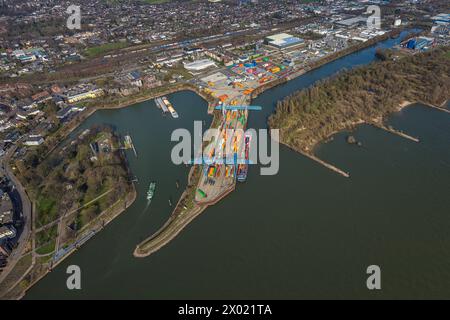 Luftaufnahme, Hafen Emmerich, Containerterminal Emmerich, Rhein-Waal Logistics, Löwenberger Landwehr, Emmerich, Emmerich am Rhein, Nordrhein-W Stockfoto