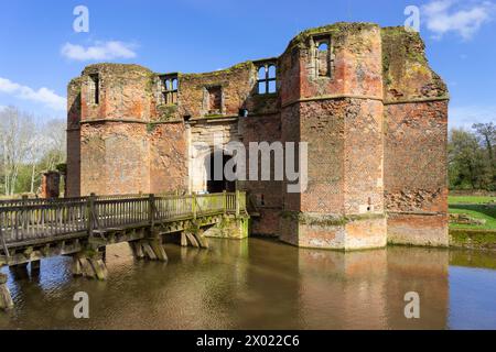 Kirby Muxloe Castle Gatehouse Moat und Zugbrücke Kirby Muxlow Leicestershire England Großbritannien GB Europa Stockfoto