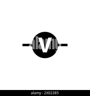 Symbol für Flachvektor des Voltmeters des elektrischen Stromkreises. Einfaches, ausgefülltes Symbol auf weißem Hintergrund Stock Vektor