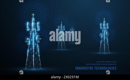 Abstrakter Antennenmast auf blau. 5G-Technologie, Telekommunikationsindustrie Stock Vektor