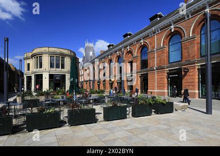 Blick auf Cornhill Market Area, Lincoln City, Lincolnshire, England, Großbritannien Stockfoto