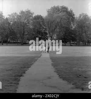 Nur wenige Meter von den Geschäften und Restaurants der Upper Street und Holloway Road entfernt befindet sich die öffentliche Einrichtung des Islington Borough Council, die mehrere Bäume umschlossene Highbury Fields in einem der teuersten Orte des Stadtteils umfasst. Bei jedem Wetter lockt es familiäre Ausflüge für Picknicks und Bbqs, Trainingsgruppen, Hundeschlittenläufer, Läufer und sogar eine jährlich stattfindende kleine Messe an. Stockfoto