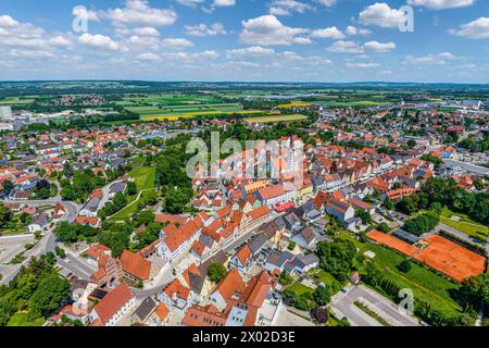 Die Stadt Rain am Lech im nordschwäbischen Kreis Donau-Ries im Luftbild Ausblick auf Rain am Lech nahe der Mündung des Lech in die Dona Rain am Lech B Stockfoto