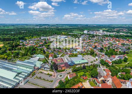 Die Stadt Rain am Lech im nordschwäbischen Kreis Donau-Ries im Luftbild Ausblick auf Rain am Lech nahe der Mündung des Lech in die Dona Rain am Lech B Stockfoto