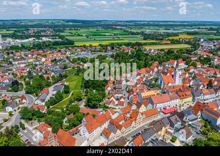 Die Stadt Rain am Lech im nordschwäbischen Kreis Donau-Ries im Luftbild Ausblick auf Rain am Lech nahe der Mündung des Lech in die Dona Rain am Lech B Stockfoto